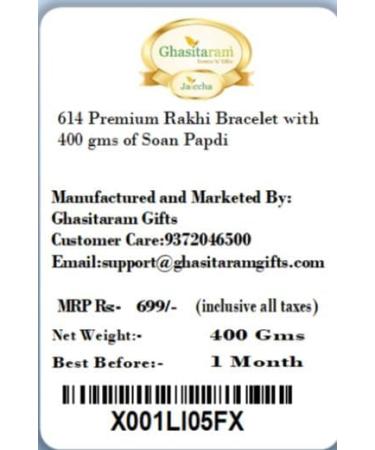 Ghasitaram Gifts Rakhi for Brother Rakhis Online - 614 Premium Rakhi Bracelet with 400 GMS of Soan Papdi Rakhi with 400 gms of Soan Papdi - Buy Online on GoSupps.com