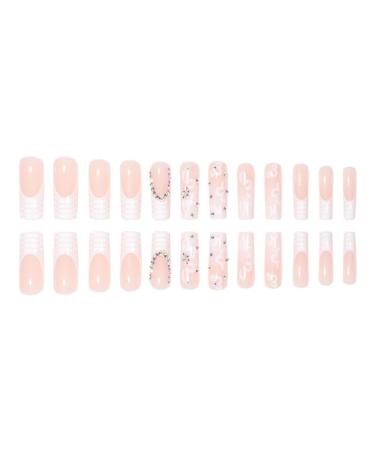Long Square Press on Nails - French White Acrylic Fake Nails with Shiny Rhinestones - 24PCS Full Cover Stick-On Nails for Women & Girls - Buy Online on GoSupps.com