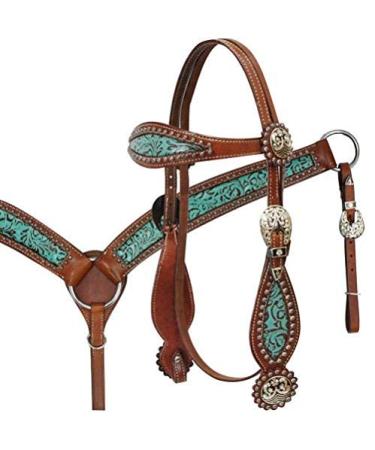 Showman Teal & Brown Filigree Headstall & Breast Collar Set w/Reins! New Horse TACK!