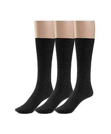 Silky Toes Cotton Diabetic Socks for Men Non Binding Seamless Dress Socks 3 or 6 Pk Multi Colors Big Sizes 10-13 Black - 3 Pairs
