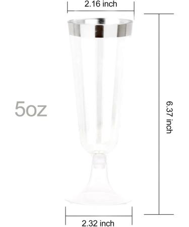 NOCCUR 60 Pack 5OZ Silver Plastic Champagne Flutes - Premium Quality Glasses for Wedding & Party - Buy Online on GoSupps.com