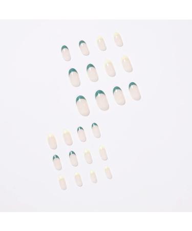 Justotry 24-Piece Almond Press-On Nails - Short Yellow & Teal French Acrylic Fake Nails for Women - Buy Online on GoSupps.com