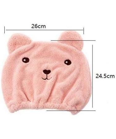 WOIWO Super Soft Microfiber Bath Towel Hat - Quick Drying Cute Cartoon Pattern Ultra Absorbent Hair Towel - Pink - Buy Online on GoSupps.com