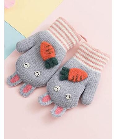 Kids Toddlers Knitted Gloves Mittens with String | Fleece Lined Winter Warm Mittens | Cartoon Cosy Full Finger Gloves | Xmas Gift for Ages 0-3 | Gray - Buy Online on GoSupps.com