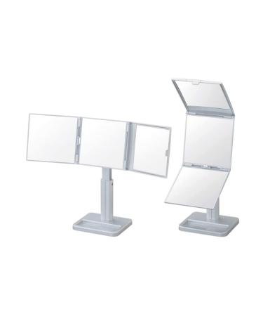 HORIUCHI Trifold Vanity Mirror - Styling Stand Makeup Mirror Made in Japan with 360 Degree Full View  2X Magnifying  and Three-Sided Design (Silver)