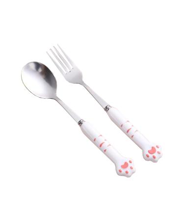 CRLLDPM 2 pieces of children's cutlery baby fork and spoon set baby open fork stainless steel fork spoon children's best stainless steel cat paw cat paw spoon for baby toddler children (pink)