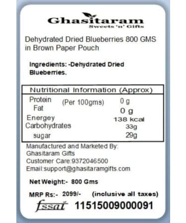 Jaiccha Ghasitaram Bhaidooj Gifts - Dehydrated Dried Blueberries 800 GMS in Brown Paper Pouch - Buy Online on GoSupps.com