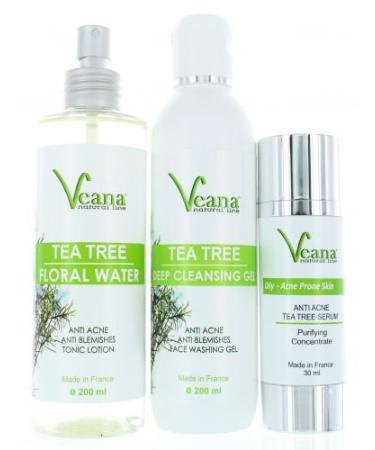 Veana Anti Acne Cleansing Gel + Floral Water + Purifying Serum for acne impure skin pimples blackheads Made in EU All natural
