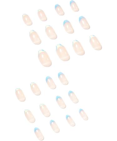 French False Nails Short 24Pcs Almond Fake Nails Light Teal Swirl Press on Nails - Nail Art Gradient Set - Buy Online on GoSupps.com