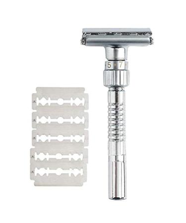 SahkGye classic razor double-edged rotated opening t-shaped 9 speed radical setting front razor 5 blades and storage box without base