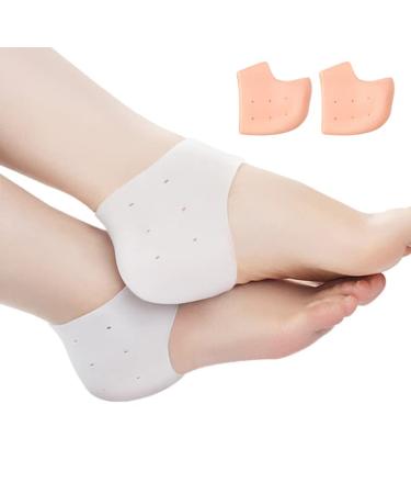 2X Heel Gel Foot Silicone Protector Cracked Care Skin Sleeves Socks Blister UK (White)