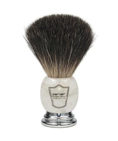 Parker Safety Razor Black Badger Bristle Shaving Brush with Off-White Marbled Handle & Free Stand