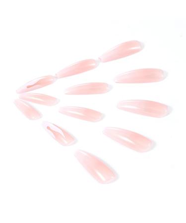 Handcess Coffin Shiny Artificial Nails - Long Ballerina Press Nails in Pink Gradient with Flames | 24 Full Cover Acrylic Nails for Women & Girls - Buy Online on GoSupps.com