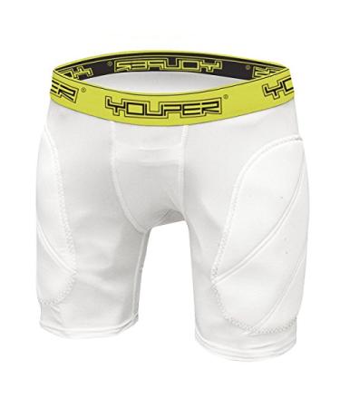 Youper Boys Youth Padded Sliding Shorts with Cup Pocket for Baseball, Football, Lacrosse White Yellow X-Small