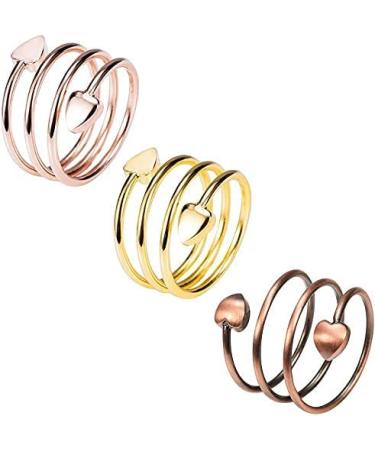 Ring made of pure copper cardiac design for arthritis magnetic therapy jewelry for arthritis carpal tunnel finger thumb (gold rose gold copper) 3 pieces (length 5.8 cm)