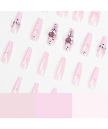 VOTACOS Long Coffin Press on Nails - Pink False Nails with Glitter Heart Design for Women | D1 Glitter Gem - Buy Online on GoSupps.com