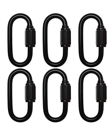 6 Pcs M4 Black Carabiner Chain Quick Links Connector 4mm Thickness Oval Stainless Steel Locking Carabiner Screw Lock Clip By STARVAST for Swing Play Set and Outdoor Equipment