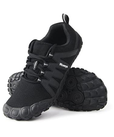 Weweya Barefoot Shoes Men Minimalist Running Cross Training Shoe 10 Black -Adjustable Tongue