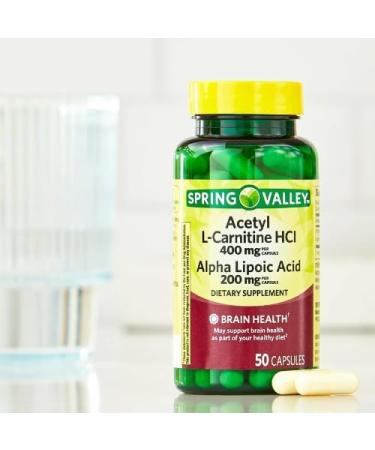 Acetyl L-Carnitine HCI 400 mg + Alpha Lipoic Acid 200 mg Capsules - Spring Valley 50 Count - Enhance Energy & Metabolism | Dri Store International Shipping - Buy Online on GoSupps.com
