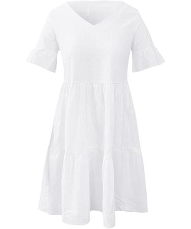 Flowy Ruffle White Mini Dress - Solid V-Neck A-Line Dress for Women | XX-Large - Buy Online on GoSupps.com