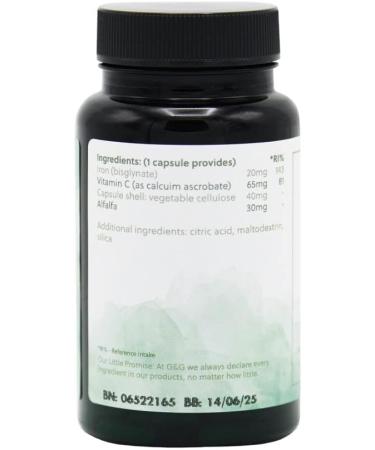 Chelated Iron (Bisglycinate) Capsules | 20mg per Capsule | 60 Vegan Capsules | With Vitamin C | G&G Vitamins - Buy Online on GoSupps.com