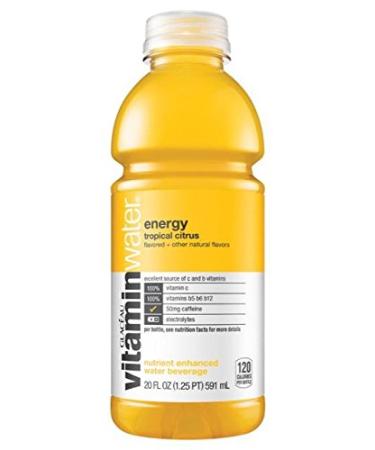 Glaceau VitaminWater Nutrient Enhanced Water Beverage, Energy (Tropical Citrus), Vitamin B + Guarana, 20 oz (Pack of 24)