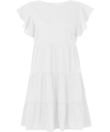 ZEKPEGAN Women's Summer Babydoll Dress - Casual Short Sleeve Ruffle Pleated Flowy Boho Beach Mini Sundress | Medium A-White 2023 - Buy Online on GoSupps.com