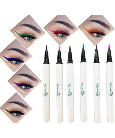 ezolistic Magic Eyeliner Pen 6 Colors Set 2 in 1 Self-Adhesive Use for False Fake Eyelashes or Without Bright Colored Eye-liner Winged Lashes Glue