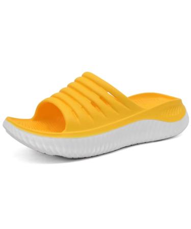 GPOS Womens Athletic Comfortable Slides Thick Cushion Recovery Sandals with Plantar Fasciitis Arch Support Womans Lightweight Sport Sliders for Indoor Outdoor, Post Exercise Foot Pain Relief 8 Yellow White