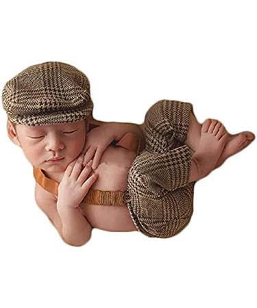 Gwwfe Newborn Photography Props Baby Boy Girl Photo Shoot Outfits Knitted Crochet Costumes Cap & Rompers Brown