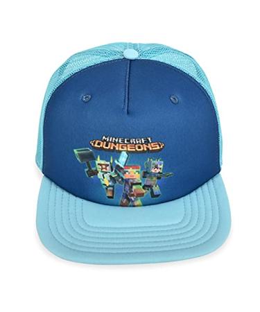 Minecraft Boys Creeper Face Hat - Black and Green Youth Snap Back Hat Blue
