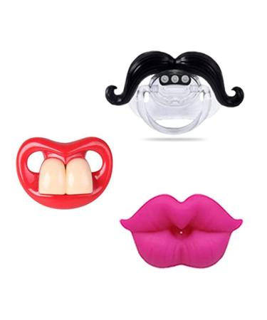INTATIKOO Funny Baby Pacifiers Kissable Mustache Pacifiers  Lips Pacifiers for Girls  Toddlers Cutes Pacifiers  BPA Free (3 Pacifiers) Color 01