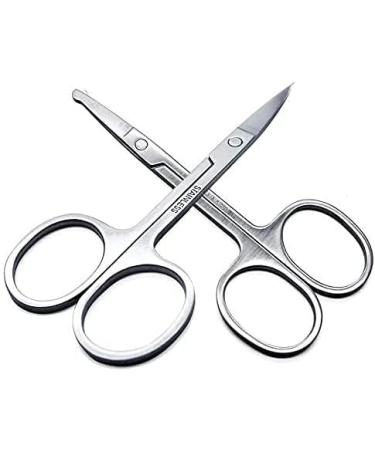 2Pcs Nose Hair Scissors Set - Beard, Moustache, Eyelash, Eyebrow Trimmer - Silver - Buy Online on GoSupps.com