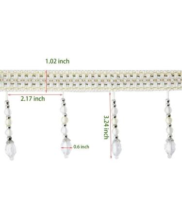 Yalulu 4 Yards Braided Hanging Beads Tassel Trim Fringe Ribbon for DIY Crafts - White - Buy Online on GoSupps.com