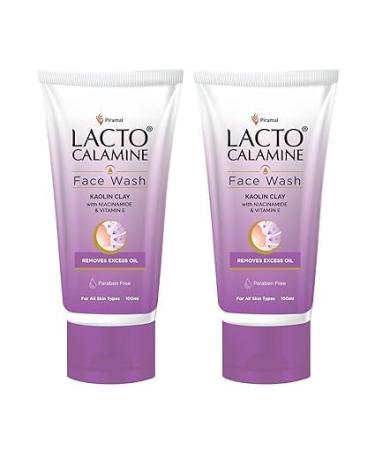 La.cto_Cala.mine Face Wash For Oily Skin |100ml each- Pack of 2 | Kaolin Clay Niacinamide & Vitamin E | Facewash Reduces Excess Oil Controls Pimples Blackheads & Whiteheads