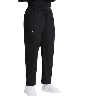 Care+Wear 7-Pocket Straight Leg Pants for Men Moisture Wicking Ultra-Soft Wrinkle-Resistant Medical Scrub Pants Medium Black