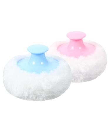 Lot de 2 Houppettes Poudre pour B b 8 CM Peluche Ultra Douce Applicateur Visage et Corps Bicolore Bleu Clair et Rose Clair Lavable Soins B b et Voyage