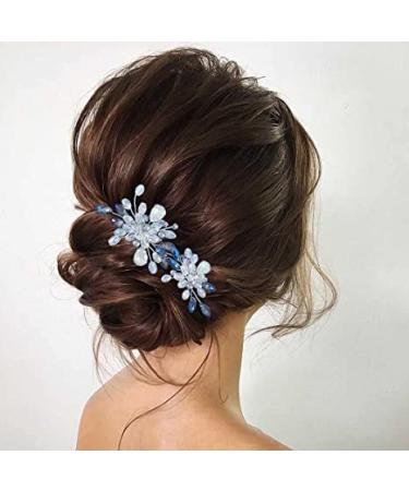 Edary bride wedding hair needles silver blue pearl bride hair parts wedding rhinestone hair accessories pearl bride hair clips for women and girls 2 pieces - Buy Online on GoSupps.com