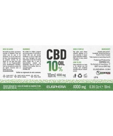 EUSPHERA - Hemp Oil 10% Pure 100% Natural CBD Oil With Omega 3 6 9 and Vitamins Without Coservater Made in EU 300+ Drops 10ml 1000mg - Buy Online on GoSupps.com