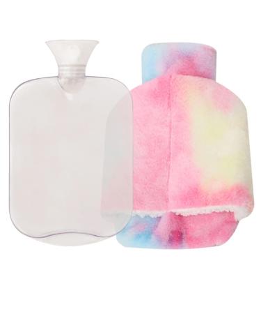 MYAMIA 2L PVC Hot Water Bottle With Plush Cover Hot Water Bag Winter Foot Warmer-Colorful
