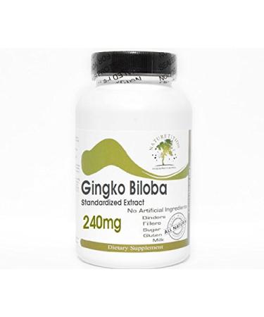 Ginkgo Biloba Standardized Extract 240mg 24% Glycosides 100 Capsules - No Additives Naturetition Supplements