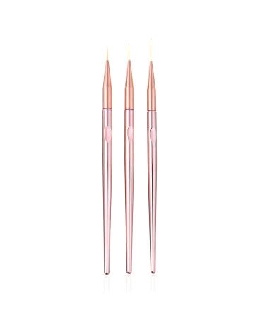 FULINJOY 3 Pcs Rose Gold Nail Art Liner Brushes Set, UV Gel Acrylic Application Nail Pens Nail Art Designs Tools(7mm/9mm/11mm)
