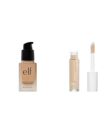 e.l.f. Flawless Finish Foundation Lightweight & Medium Coverage Semi-Matte Finish Vanilla 0.68 Fl Oz (20mL) & Cosmetics Hydrating Satin Camo Concealer - Light Beige 0.203 Fluid_Ounces