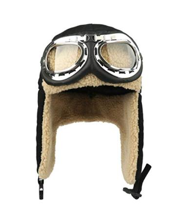 Winter Unisex Bomber Hats Earflap Faux Fur Hat Goggles Trapper Pilot Hat Fleece Thermal Snow Caps One Size Black With Goggles
