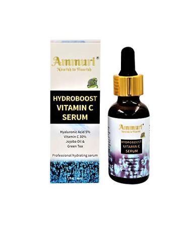 Hydroboost ORGANIC Vitamin C Serum with Hyaluronic Acid - High-Dosed - 30% Vitamin C + Hyaluronic Acid with Herbal Infusion Vitamin E & Aloe Vera - 100% Vegan for Anti-Ageing Face & Skin Care
