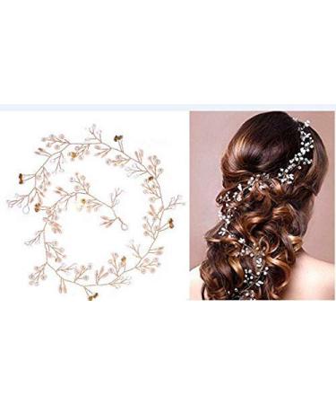 TQsuen Bride Wedding Crystal Hair Vine - 20 Pearl & Crystal Bridal Headband in Gold - Buy Online on GoSupps.com