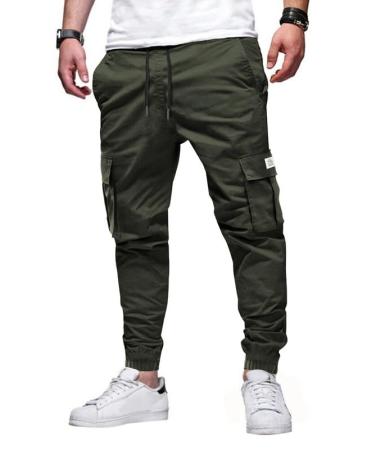 Elegancity Mens Cargo Trousers Casual Jogger Work Pants Regular Fit Drawstring Sweatpants Sports Bottoms with Pockets (38-46) 32 A-green-2