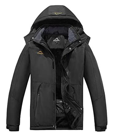 FTIMILD Men's Ski Jacket Waterproof Warm Winter Mountain Windbreaker Hooded Raincoat Snow Jackets Black N02 X-Large