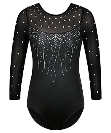 BAOHULU Gymnastics Leotards for Toddler Girls Patriotic Sparkle Red Blue Athletic Dancewear 5-6 Years Black 3/4 Sleeve