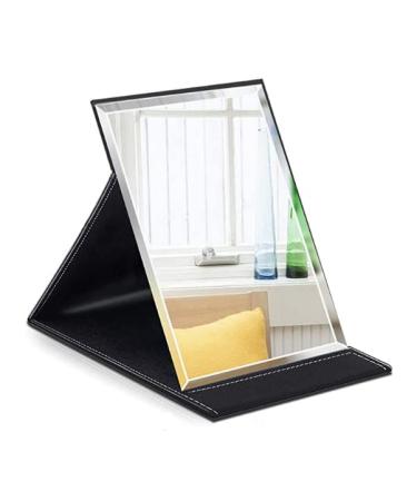 NAYSAYE Folding Travel Makeup Mirror  PU Portable Compact Vanity Desk Mirror with Stand  Large (8.5L x 6W)